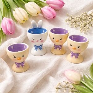 Vintage Anthropomorphic Easter Egg Cups Set of 4 Bunny Chick Ceramic It